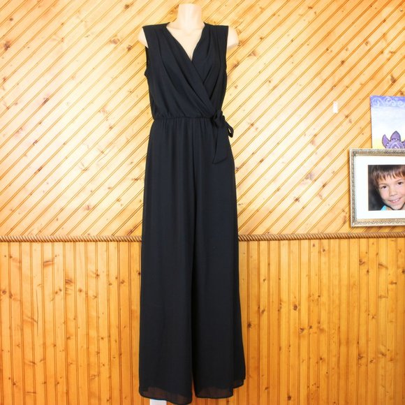 Eclipse Faux Wrap Jumpsuit Sash Waist Lined Small Black Sleeveless Formal D153 - Picture 6 of 9